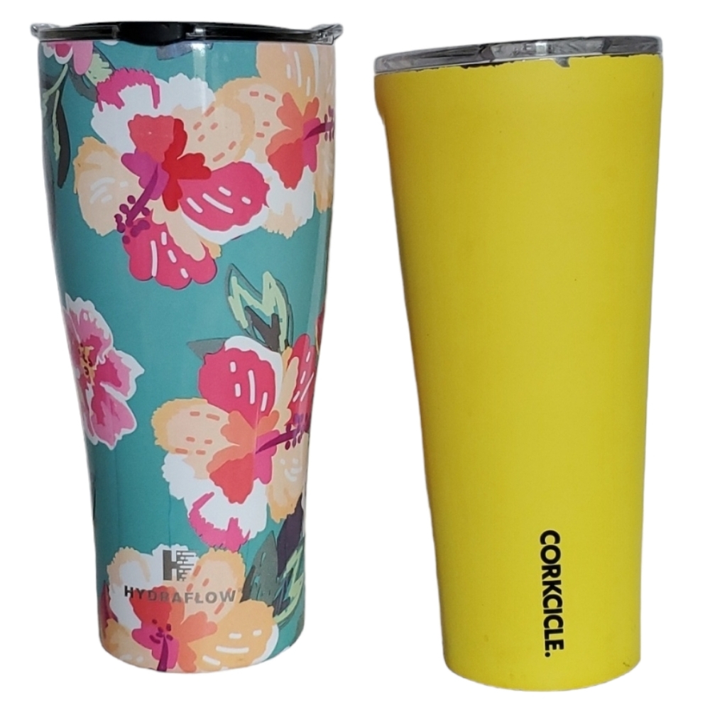 Corkcicle 24 oz Yellow  Hydraflow 30 oz Capri Floral Travel Tumbler Cold CUP